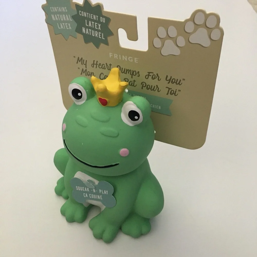 NEW Dog Toy Latex Squeaker Green Frog - Crown “My Hearts Jumps for You” | Fringe